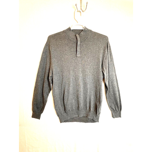 Jos A Banks Sweater Men's XXL Gray Pima Cotton Quarter Button Pull Over Preppy - Picture 2 of 10